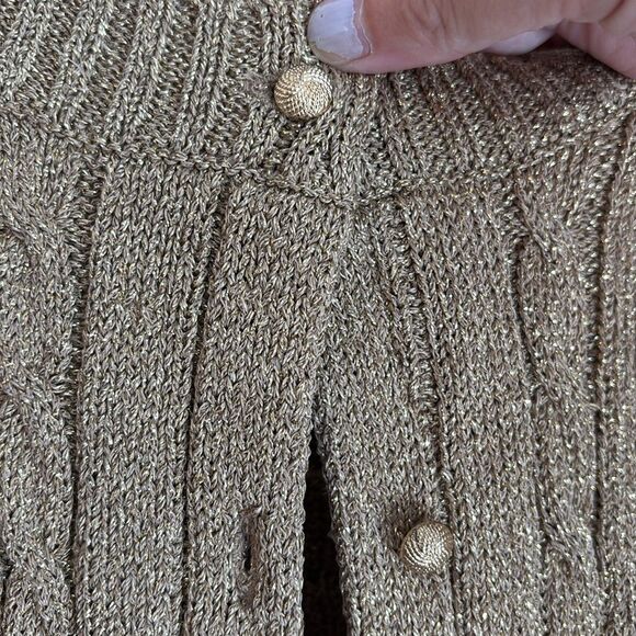 Talbots Gold metallic holiday Cable Knit sparkle Cardigan sweater Women’s large - Picture 4 of 9